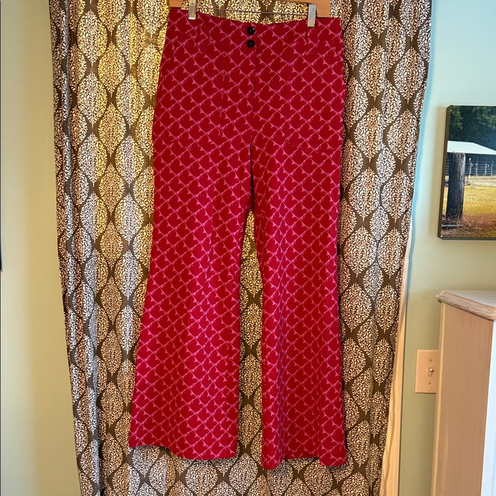 Anthropologie Maeve Naomi full length pant in red and pink bird print size 10